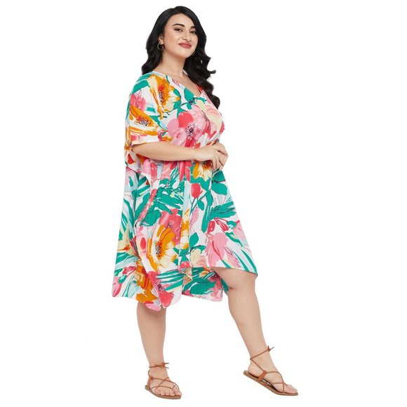 Floral Printed Multicolor Polyester Short Caftan Dress for Women by Gypsie Blu - Picture 5 of 9